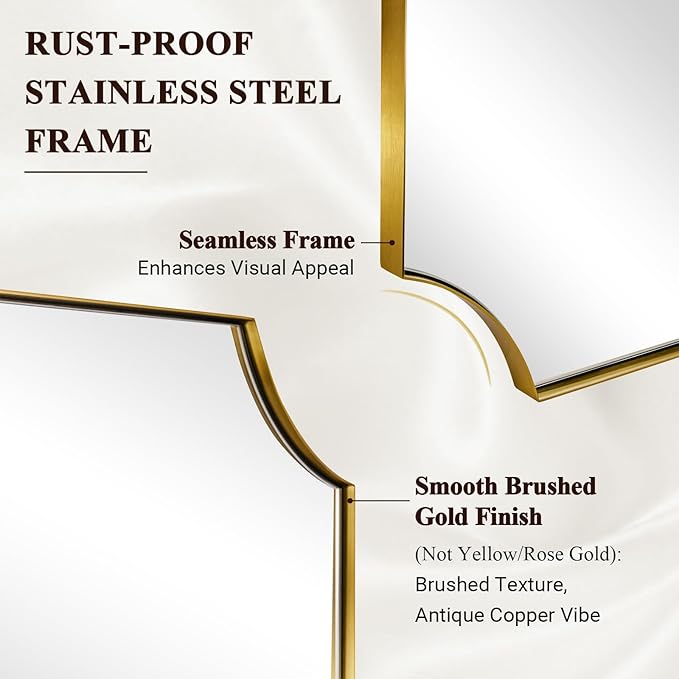 ANDY STAR 20"x30" Gold Scalloped Mirror, Mirrors for Bathroom, Champagne Bronze Vanity Mirror with Scalloped Corners Design, Rustproof Stainless Steel Thin Frame, Ideal for Narrow Bathroom Remodel
