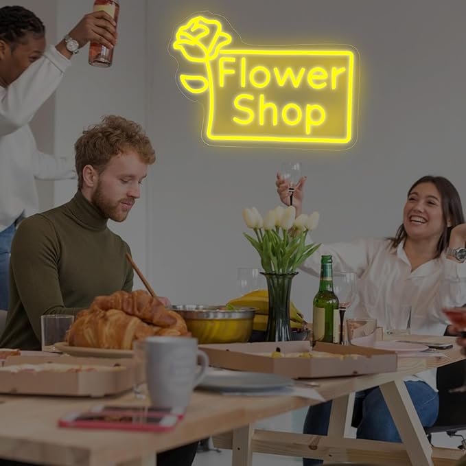 Flower Shop Neon Sign Plants Market Decor Flower Bar Sign Home Business Decor for Room,Party,Bedroom, Birthday Party, Pub, Bar, Salons, Coffee Shops, Beer Bar, Shop Window Store Display Yellow