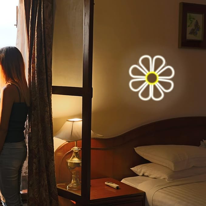 Flower Neon Signs Warm White LED Neon Light for Wall Decor Flowers Shaped Light up Sign for Bedroom, Christmas Gift, Shop, Teen Room, Dormitory (12.6 x12.6 inch)
