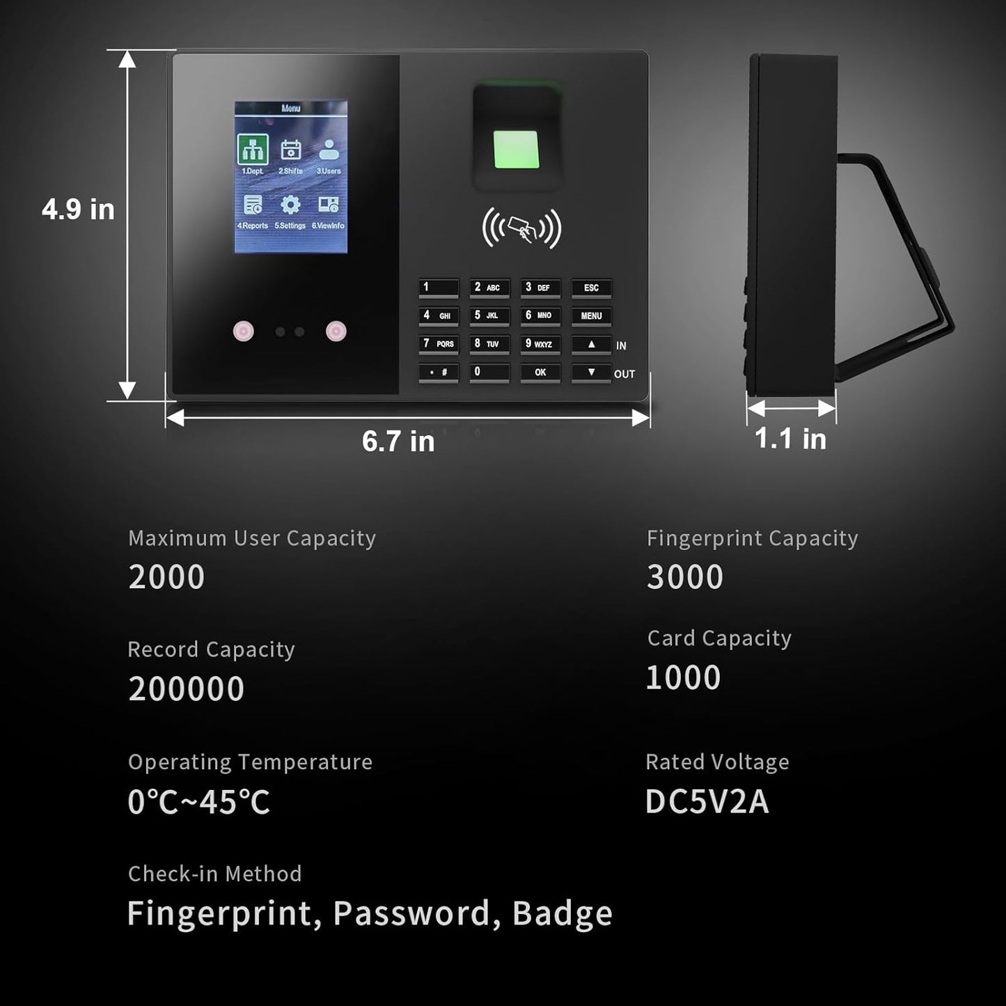 T200 | Regine Switzerland Employee Time Clock - Fingerprint Attendance Machine with 5 Badges Included