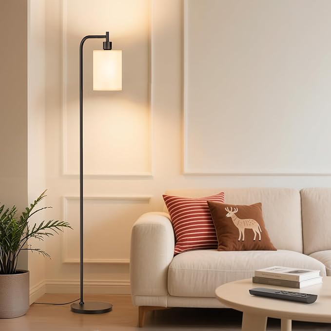 SIBRILLE Floor Lamp with Linen Shade, Dimmable Tall Standing Lamp with Remote Control & 3 Color Temperatures, Modern Floor Lamps for Living Room Bedroom Office Corner, 9W LED Bulb Included