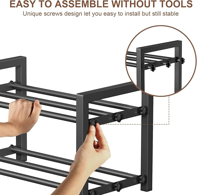 HDDTTZ 2-Tier Expandable Shoe Rack,Adjustable Shoe Shelf Storage Organizer Heavy Duty Metal Free Standing Shoe Rack for Entryway Closet Doorway (Black)