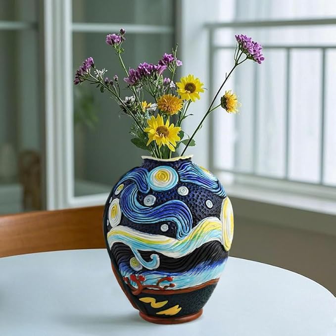 Starry Night Vase Plant Pot,Van Gogh Inspired Resin Flower Pot - Abstract Rainbow Planter with Artistic Brushstroke Design Stylish Art Flower Pot Unique Home Decor for Plants (2pcs)