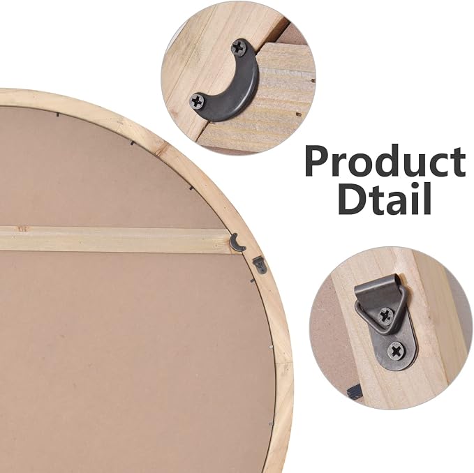 Round Wood Mirror,36 inch Circle Wooden Natural Large Farmhouse Vanity Boho Decor Wall Mirror for Bathroom Bedroom Living Room Hallway