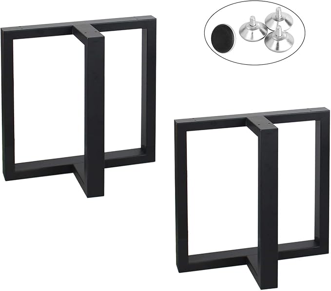 MBQQ Rustic Decor T-Shape Table Legs, Heavy Duty Metal, 15.7'H x 17.7'W, Dining & Desk, Industrial Modern, DIY Iron Bench Legs