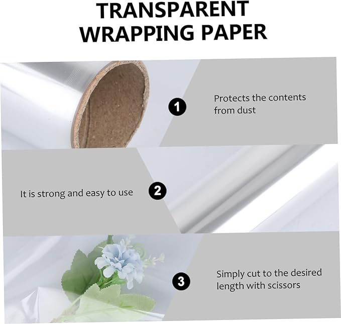 DEARMAMY Transparent Cellophane Wrap Roll Clear Flower Wrapping for Bouquets and Basket Packaging Moisture-resistant Craft Supply for and Party Presentation