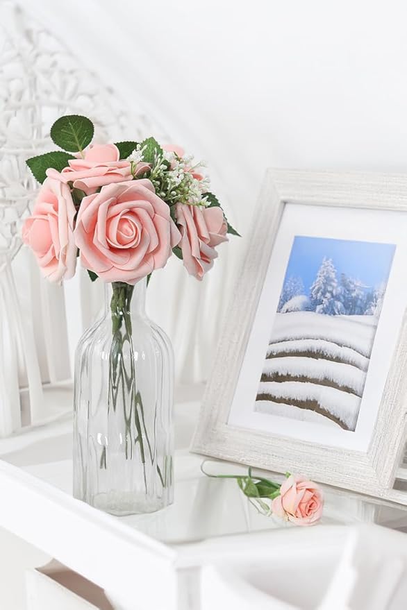 Blush Pink Artificial Roses 25pcs, Real Looking Fake Flowers with Stems for DIY Wedding Centerpieces, Bridal Shower, Party, Valentine's Day Gift, Home Decor