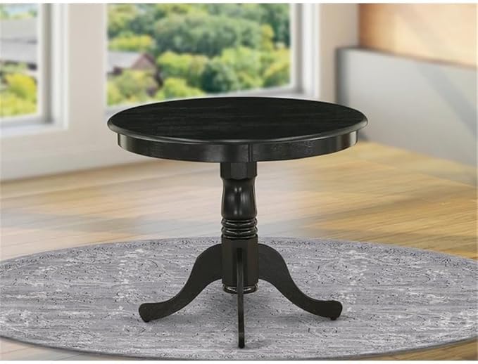 East West Furniture ANT-ABK-TP Antique Dining Room Table - a Round kitchen Table Top with Pedestal Base, 36x36 Inch, Wirebrushed Black
