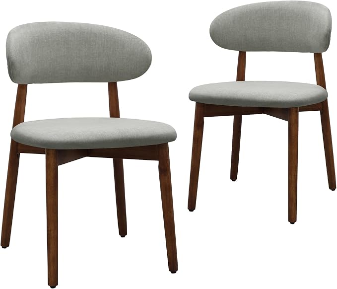 Farmhouse Dining Chairs Set of 2, Mid Century Modern Fabric Upholstered Kitchen Chairs, Wooden Dining Room Chair with Curved Back for Kitchen Dining Room Restaurant Cafe, Light Green (Only Chairs)