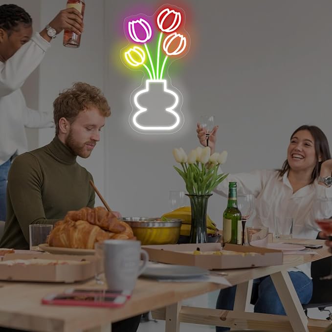 Tulip Flower Neon Sign for Wall Decor LED Tulip Lamp for Bedroom Wall Decor Flower Shop Decor, Tulip Sign for Living Room Studio Bedroom Party Decoration, Mother's or Valentine's Day Gifts