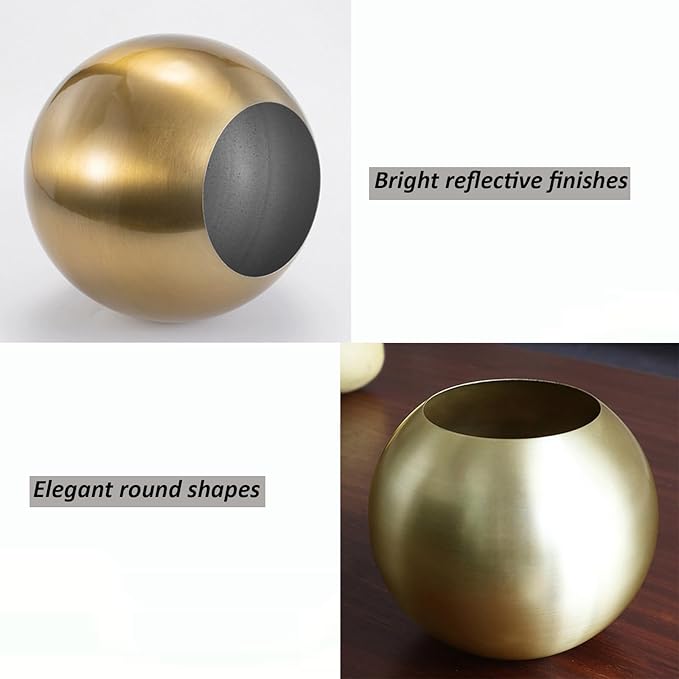 Gold Flower Vase Small Decorative Metal Vases for Table Centerpieces, MIATTCLD Round Gold Plant Pot Home Decor Ideal for Weddings, Parties, Anniversary, Living Room, Restaurants