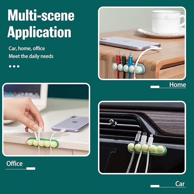 Cute Pea Cable Clips, USB Cable Organizer, Charging Cord Holder, Wire Management for Car Office Desk Workbench Bedroom Bedside Nightstand (3-Pack)