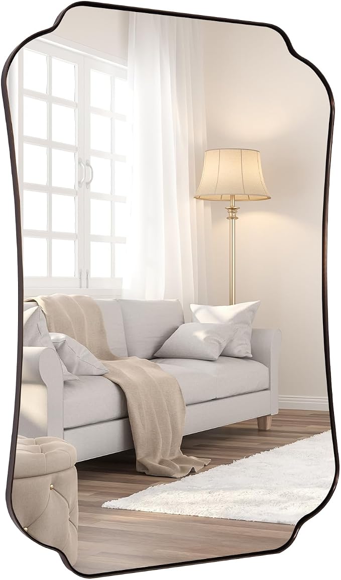 ANDY STAR Bronze Bathroom Mirror 30x40 Inches, Large Farmhouse Scalloped Wall Mirror with Vintage Charm, Stainless Steel Frame for Hallway, Lounge and Vanity Area