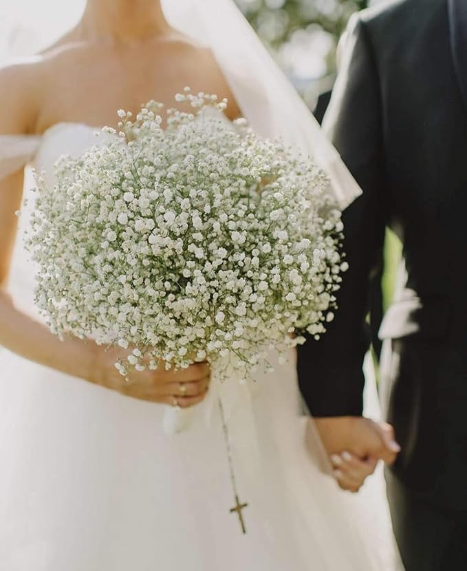 JIFTOK Babys Breath Artificial Flowers, 100 Pcs Fake Flowers Gypsophila Bouquet Fall Flowers Artificial for Decoration, Real Touch Silk Flower for Wedding Christmas DIY Party Home Garden Office(White)