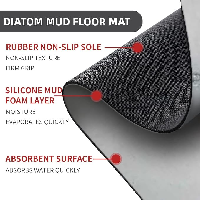 Diatomaceous Earth Bath Mat,Grey Gold Marble Non-Slip Volume Super Absorbent Fast Drying for Bathroom Kitchen Door mat,Eco-Friendly Easy to Clean 16×24Inch (40 * 60cm)