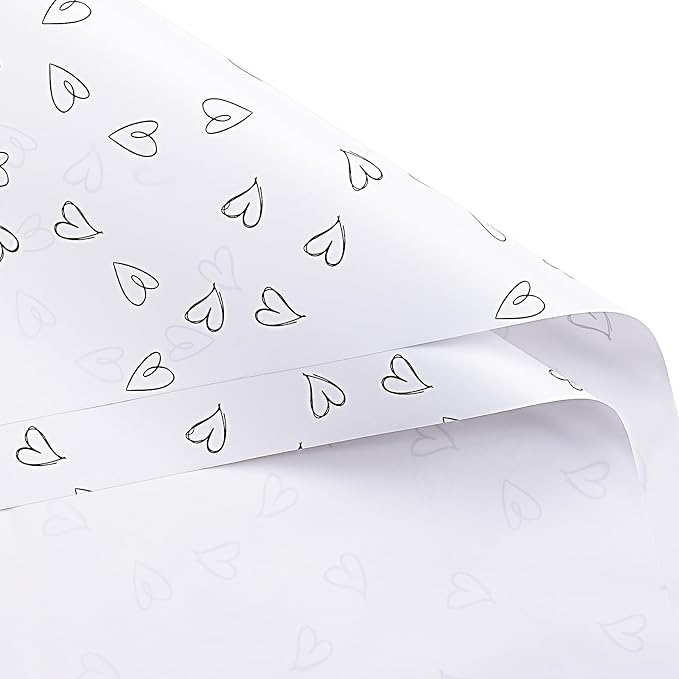 WRAPAHOLIC 20 Sheets Flower Wrapping Paper - 22.8 x 22.8 inch White and Black Love Design Water-Resistant Floral Bouquet Wrapping Paper, Florist Supplies Packaging for Wedding Birthday Gift DIY