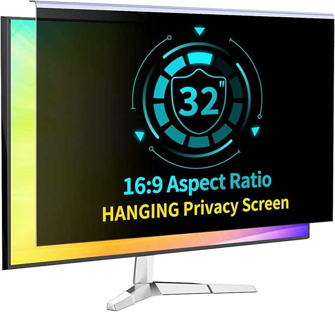 DEJIMAX 32 Inch Privacy Screen for 16:9 Computer Monitor, Anti-Blue Light Monitor Privacy Screen Filter, Anti-UV Computer Shield, Hanging Type