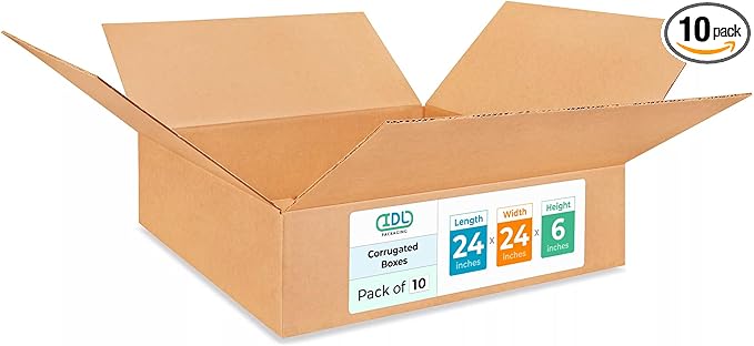 Large Shipping & Moving Boxes 24x24x6 inches (10-Pack) - Extra Strength 200 lb vs Regular - Corrugated Large Shipping Boxes for UPS, FEDEX - Cardboard Packing Box - Shipping Box by IDL Packaging