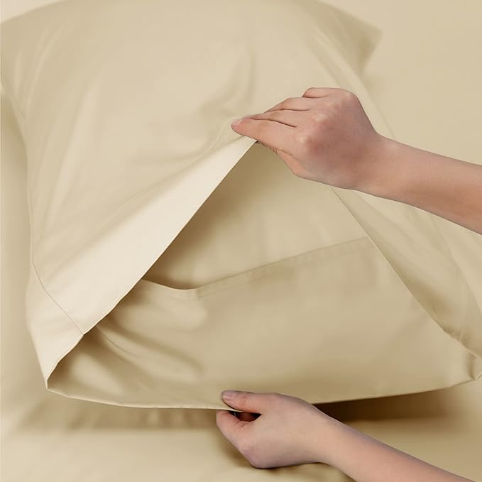 Bedsure Cooling Sheets Twin XL, Rayon Derived from Bamboo, Breathable & Soft Twin XL Sheet Sets, Deep Pocket Up to 16", Hotel Luxury Silky Dorm Bedding for Hot Sleepers, Alabaster Gleam