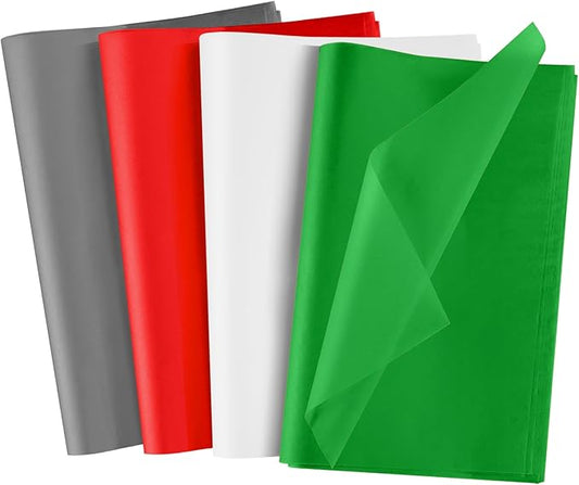 NEBURORA 100 Sheets Christmas Tissue Paper Red Green Grey White Gift Wrapping Tissue Paper for Holiday Gift Crafts Bags and Party Decorations