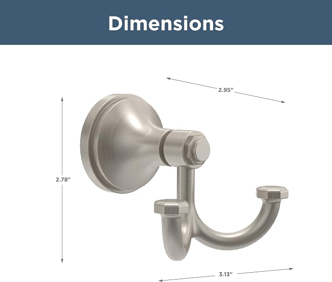 Franklin Brass Woodruff (1-Pack) Towel Hooks Satin Nickel Double Bathroom J Hooks Wall Mounted for Robes & Towels Hand Towel Hook Holder Kitchen, Bathroom Accessories WDRF35-SN