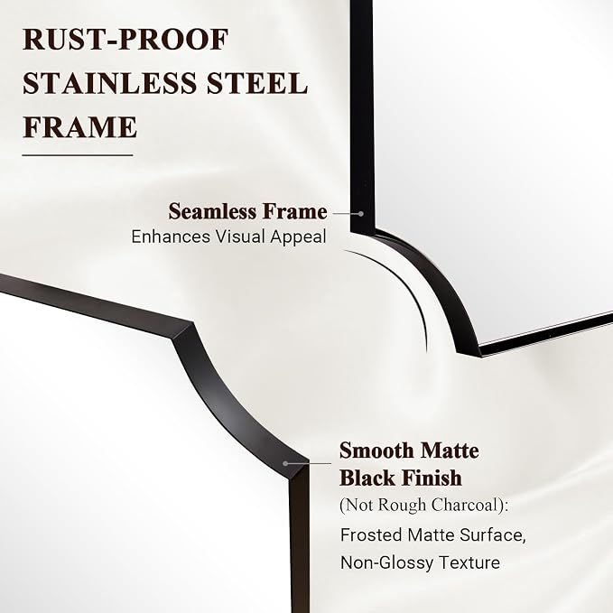 ANDY STAR Bathroom Mirror for Over Sink, 24x32 Inch Black Vanity Mirror, Scalloped Mirrors for Bathroom, Modern Wall Mirror with Aesthetic Scalloped Corner Design, Wall Mount Vertical or Horizontal