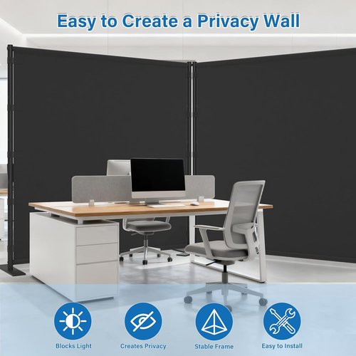 AKTOP Room Divider - Freestanding Privacy Screen for Room Separation | Portable 71''W x 76''H, Black