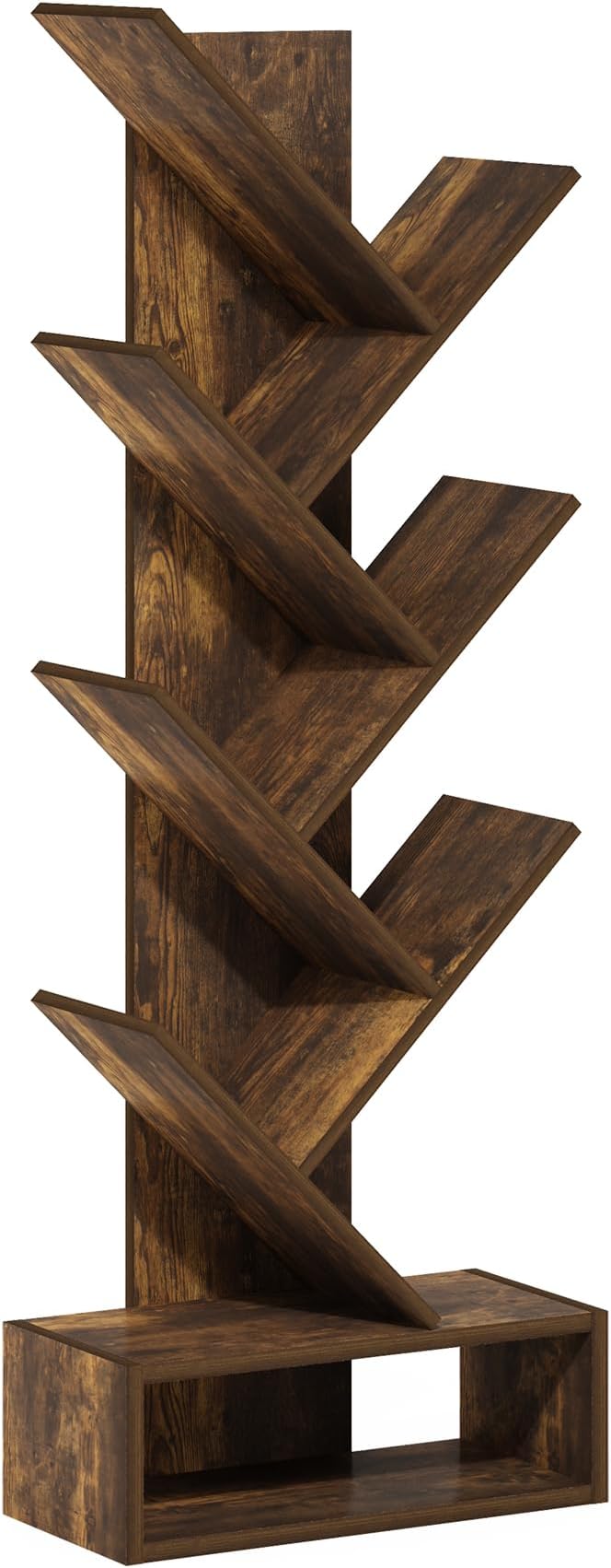 Furinno Tree Book Shelf, 7-Tier Bookshelf, Tree Bookcase with Bottom Shelf, 8.4 x 16.9 x 46.2, for Living Room, Bedroom, Home Office, Amber Pine
