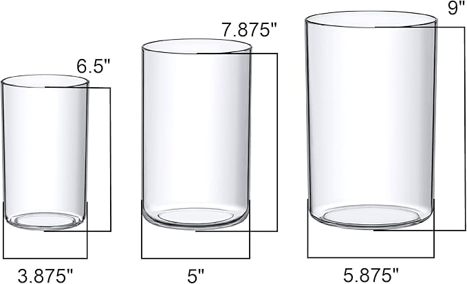 Amazing Abby Plastic Cylindrical Vases - 3-Piece Set, 6" + 8" + 9" (H)