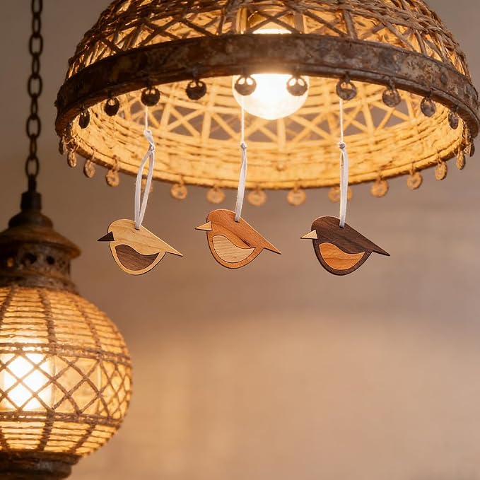 3 Pcs Wooden Robin Bird Ornaments Rustic Hanging Decor – 3.15x2 Inch Brown Natural Wood Hanging Birds for Boho Home Decor, Wall Hanging, and Farmhouse Shelf Accents (Brown)