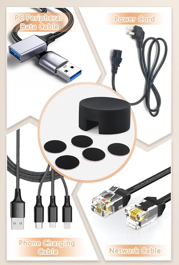 Maveek 5 Pcs Magnetic Cord Holder Cable Management, Strong Cable Clips Magnets Metal Plate, Adhesive Wire Organizers for Nightstand Desktop Wall Kitchen USB LAN (Black)