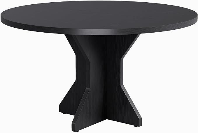 Garvee Round Dining Table for 4-6 People - 47" Circle Kitchen Dinner Table with Sturdy Pedestal Base, Small Spaces Dinning Room Furniture for Living Room, Kitchen, Apartment, Black