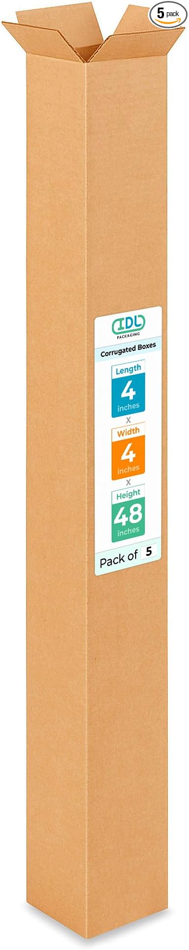 Tall Moving & Shipping Boxes 4 x 4 x 48 inches (5-Pack) - Extra Strength 200 lb vs Regular - Corrugated Durable Packing Boxes for Moving - Tall Cardboard Box - Eco Shipping Box by IDL Packaging