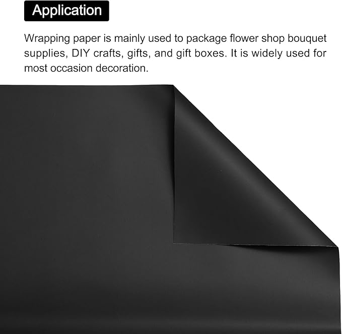 MECCANIXITY Set of 20 Flower Wrapping Paper 22.8x22.8 Inch Waterproof Florists Wrapping Paper for Florist Bouquet Supplies, DIY Crafts, Gift/Gift Box Packaging Black