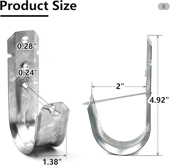Itvexeme 50 Pack 2-Inch Large Cable Support J Hooks with Retainer Clips, Galvanized Steel J-Hook Wire Hangers for Cables, Wires, Cords Management and Organization