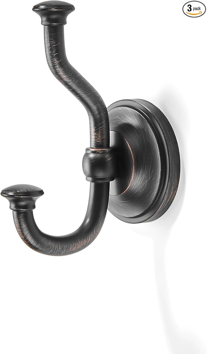 khtumeware 3 Pack 4-1/2 inch Zinc Alloy Oil Rubbed Bronze Large Coat Hooks Suitable for Tile, Wood Board, Glass Walls, Bathroom, Entrance Hall, Kitchen, Multi-Functional Venetian Robe Hooks