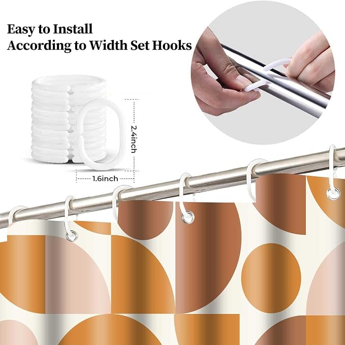 Vintage Orange and Beige Mid Century Modern Shower Curtain Boho Abstract Geometric Art Shower Curtains for Bathroom Decor 72x72 Inch Colorful Unique Pattern Washable Fabric Bathroom Set with 12 Hooks