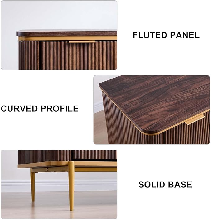 T4TREAM Fluted 9 Drawers Dresser, Modern Wooden Top Chest of Drawers with Curved Profile Design, Dresser TV Stand Drawer Organizers for Bedroom, Living Room, Hallway(Dark Walnut)