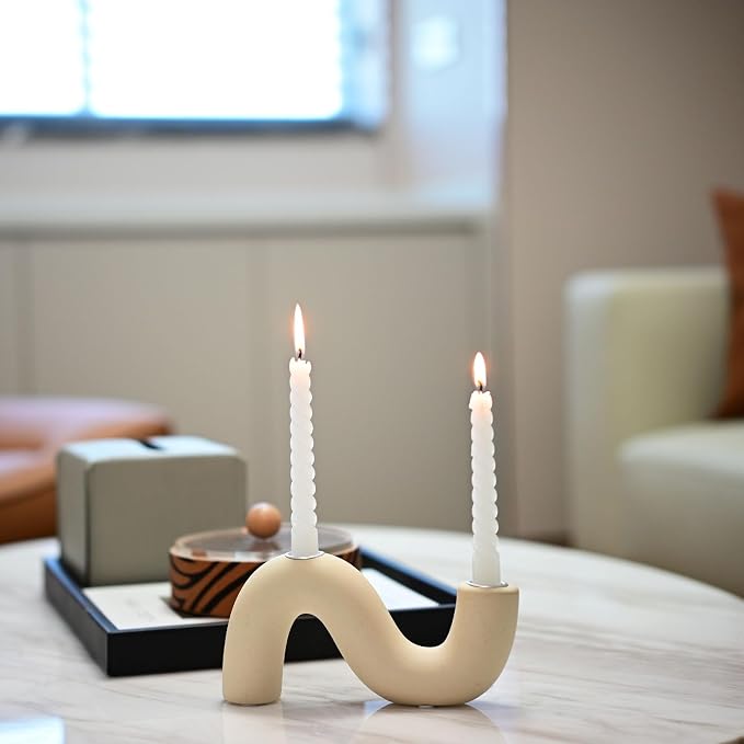 Ceramic Candle Holder, Modern Taper Candlestick Holder for Dining Table, Living Room Coffee Table, Candelabra for 2 Taper Candles
