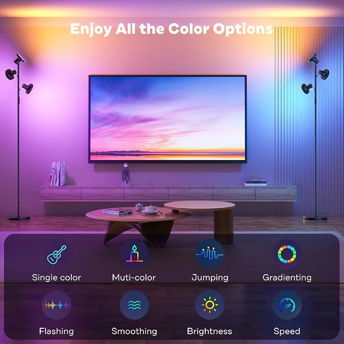 SIBRILLE RGB Floor Lamp, 36W Bright LED Standing Lamp with 3 Swivel Lights, Color Changing Tree Tall Lamp with Remote, Stepless Dimmable Modern Floor Lamps for Living Room, Bedroom, Gaming Room,Office