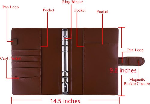 Antner A5 Binder - Refillable Notebook Planner Cover in Brown | PU Leather Personal Organizer with Magnetic Buckle