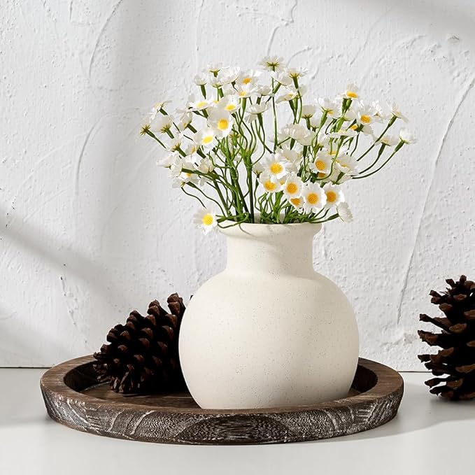 SIDUCAL Spotted Ceramic Modern Vase, 5.8 Inch Rustic Farmhouse Decorative Boho Terracotta Vase for Home Decor, Table, Living Room, Wedding, Shelf Decor, Mantel, Speckled White