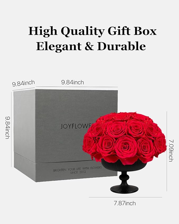 JoyFlower Preserved Flowers Vase Ceramic Decor, Red Eternal Flower Vases for Centerpieces, Forever Flower Decorations for Party Home Wedding Table Living Room Bedroom, Ceramic Flower Vase House Decor