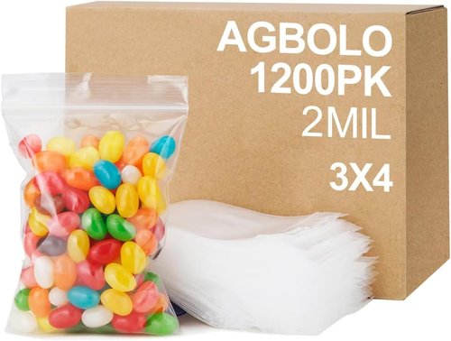 AGBOLO Small Zip Bags - 1200 Pcs Resealable 3x4'' Durable Plastic Baggies for Jewelry & Business | Clear