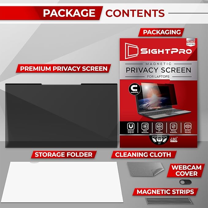 SightPro Magnetic Laptop Privacy Screen 13.3 Inch 16:9 - Removable Computer Privacy Filter Shield and Protector