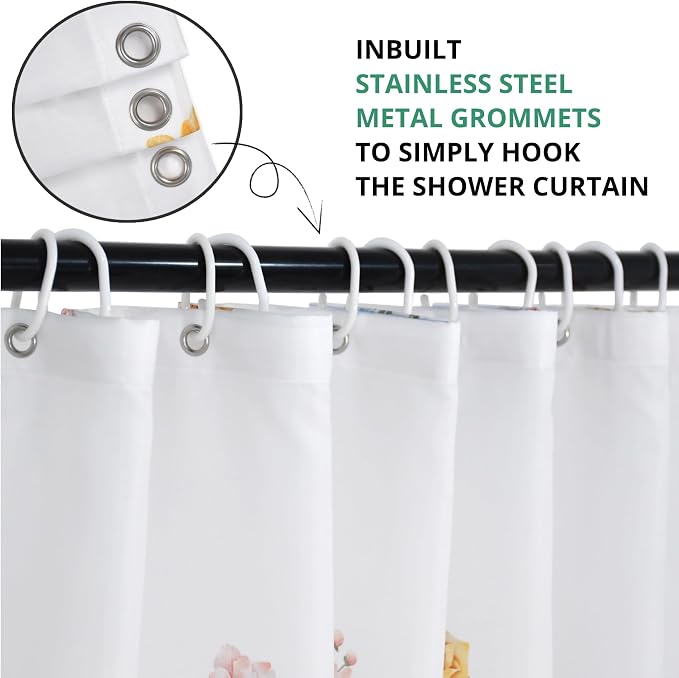 Floral Shower Curtain, Wildflower Botanical Plant Leaves Cute Flower Spring Herbs Elegant Waterproof Fabric Machine Washable for Bathroom Bathtub Decor with Hooks 60Wx72H