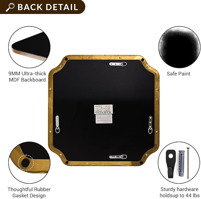 ANDY STAR 30"x30" Square Bathroom Mirror, Brushed Gold Scalloped Mirror for Wall, Antique Brass Mirror with Designer-Crafted Rounded Notched Corners, Ideal for Home Remodel