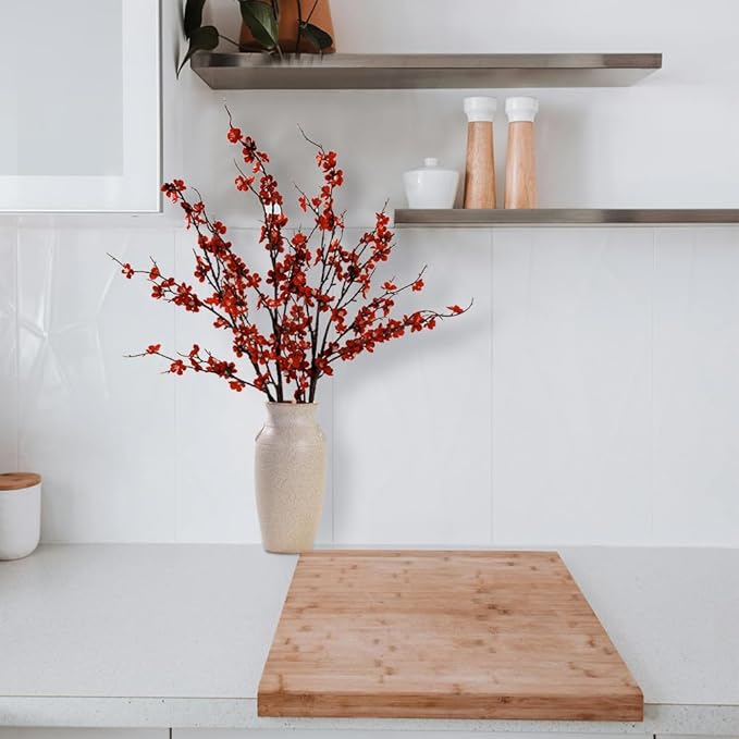LESING 4pcs Cherry Blossom Flowers Artificial, Fake Silk Cherry Blossom Branches Tall Peach Blossom Flower Stems Arrangement for Wedding Home Office Party Decoration (Red-2)