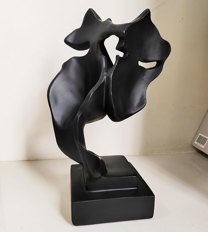 Couples Kiss Sculpture,Black Thinker Resin Statue Ornaments,Silence is Gold Abstract Art Figurine,Abstract Style Sculptures,Living Room Desk Decorations,Bookshelf Decorative Objects