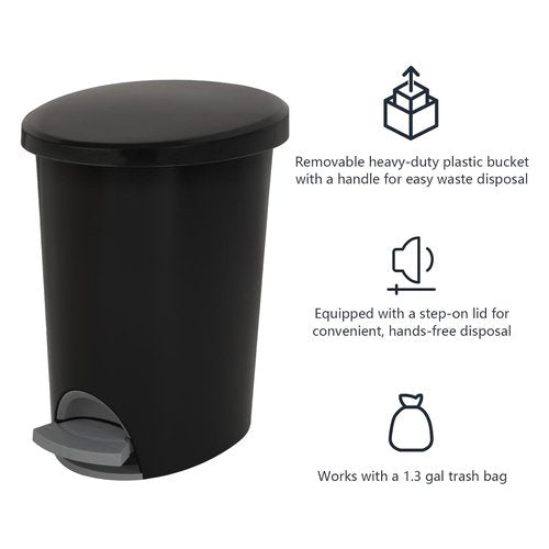 Skiennix 2.6 Gallon Small Trash Can - Step-On Lid, Slim Design for Tight Spaces | Durable Plastic for Bathroom, Bedroom, Office